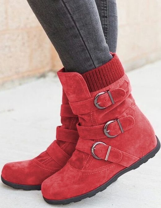 Vintage Plain Zipper Flat Heel Classic Boots