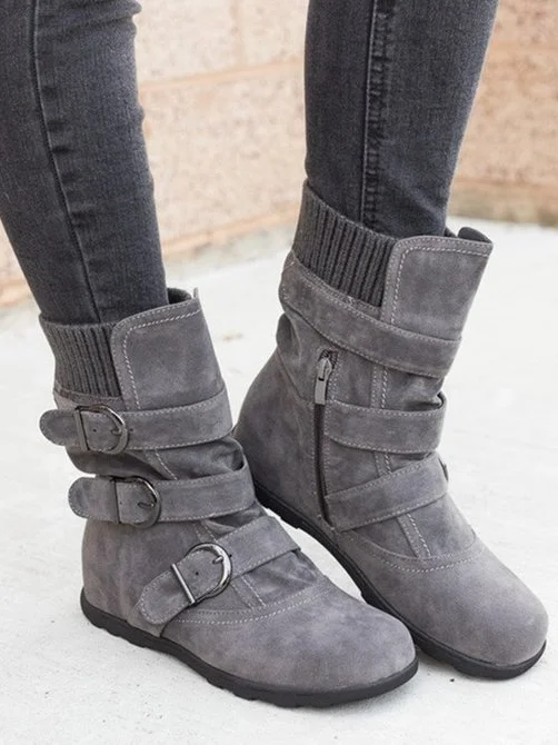 Vintage Plain Zipper Flat Heel Classic Boots