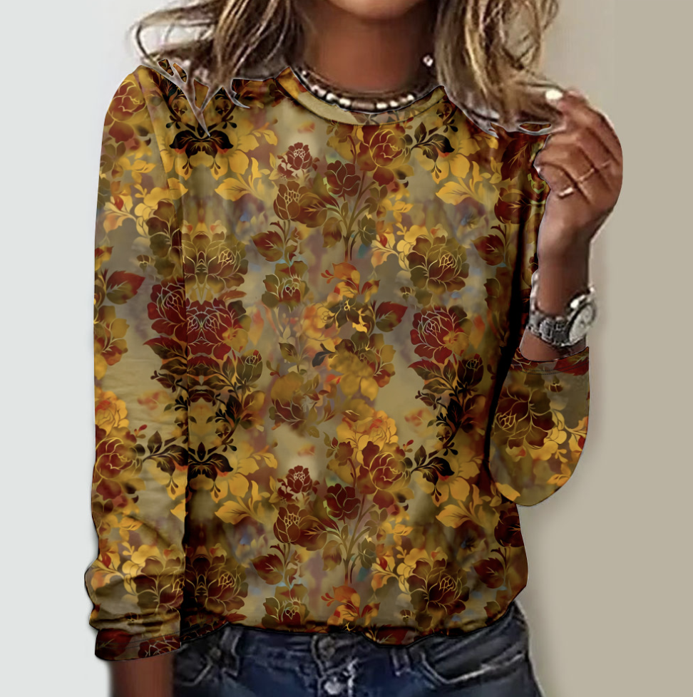 Casual Floral Crew Neck Long Sleeve T-shirt