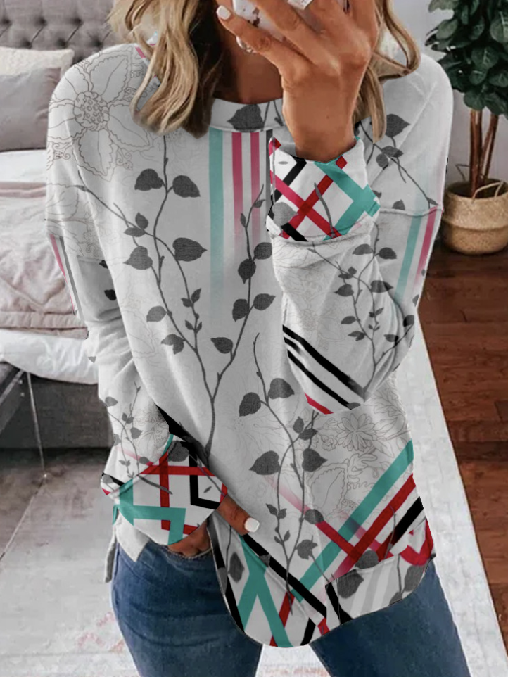 Casual Crew Neck Abstract Sweatshirt