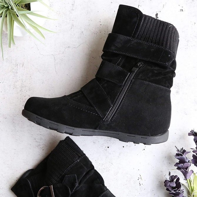 Vintage Plain Zipper Flat Heel Classic Boots