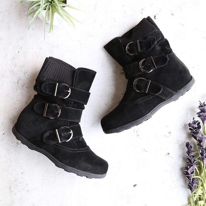 Vintage Plain Zipper Flat Heel Classic Boots