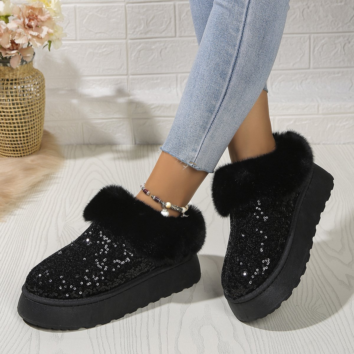 Casual Plain Slip On Flat Heel Snow Boots