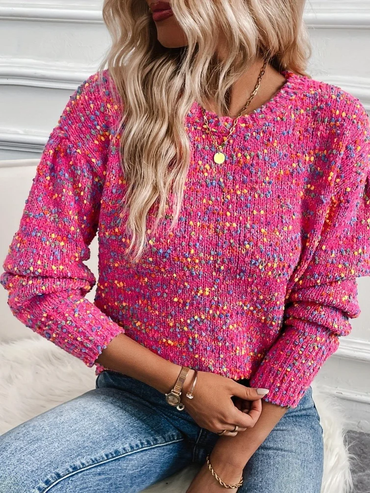 Women Yarn/Wool Yarn Color Block Long Sleeve Comfy Casual Sweater