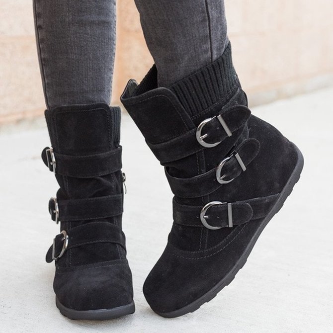 Vintage Plain Zipper Flat Heel Classic Boots