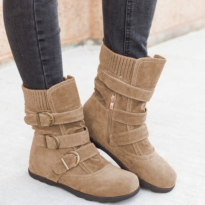 Vintage Plain Zipper Flat Heel Classic Boots