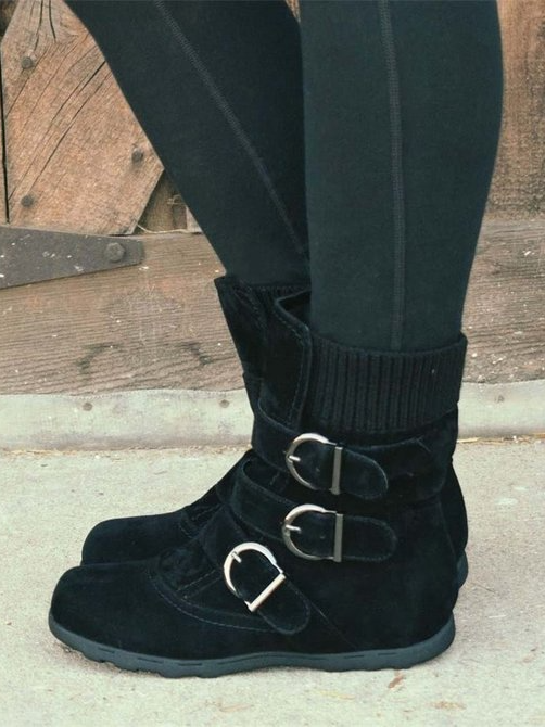 Vintage Plain Zipper Flat Heel Classic Boots