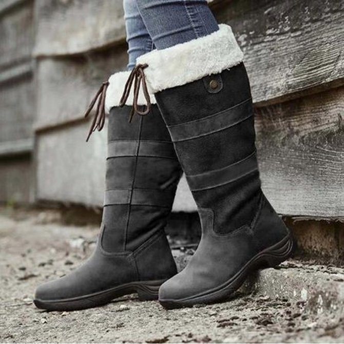 Vintage Contrast Stitching Slip On Block Heel Snow Boots