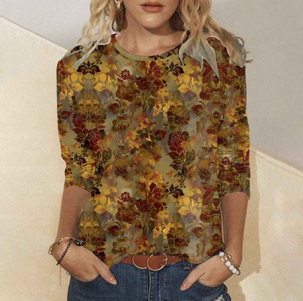 Casual Floral Crew Neck Long Sleeve T-shirt