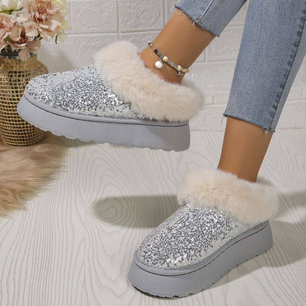 Casual Plain Slip On Flat Heel Snow Boots