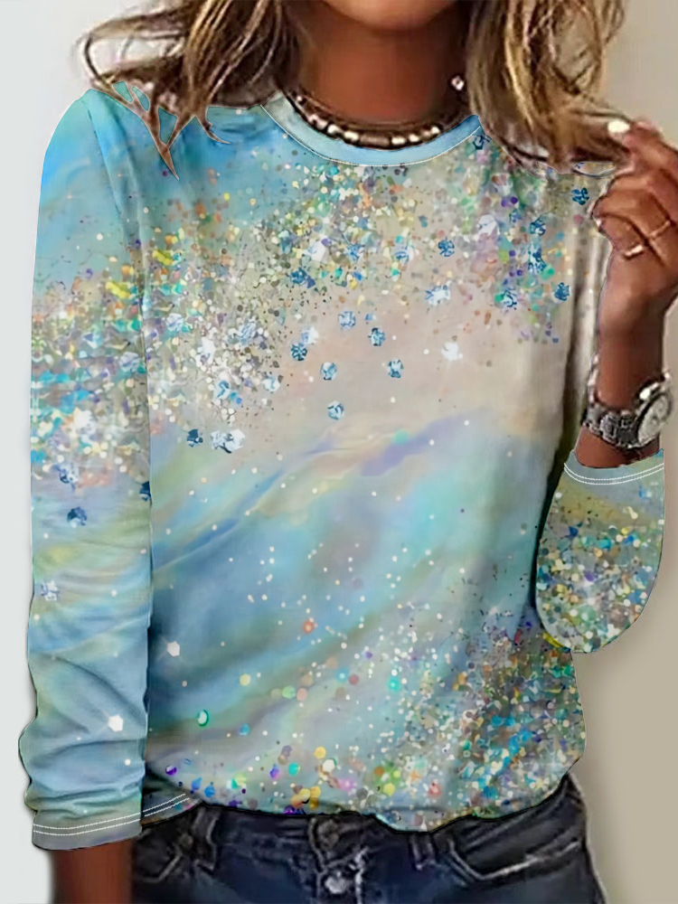 Casual Geometric Crew Neck Long Sleeve T-shirt