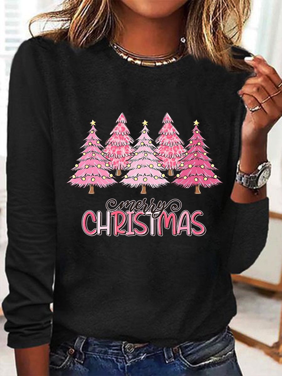 Crew Neck Long Sleeve Christmas Regular Medium Elasticity Loose Blouse For Women