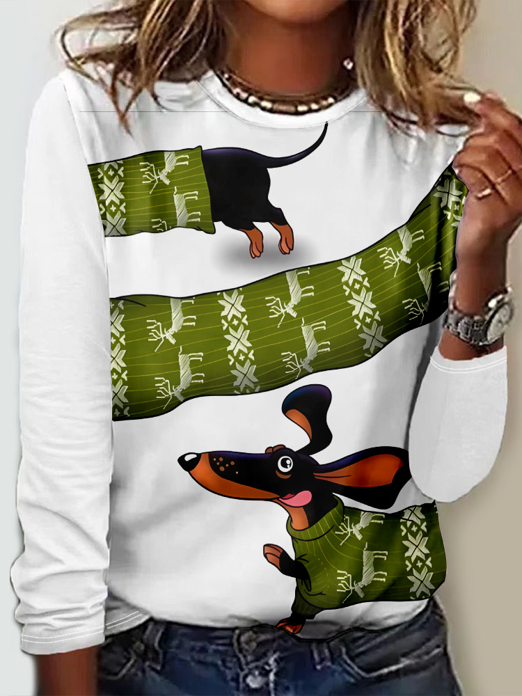 Casual Ethnic Crew Neck Long Sleeve T-shirt