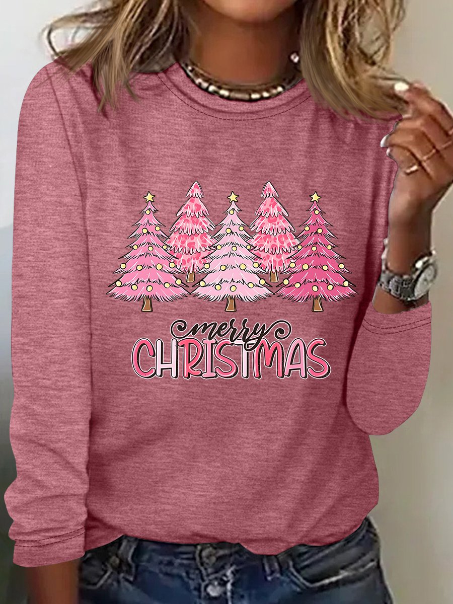 Crew Neck Long Sleeve Christmas Regular Medium Elasticity Loose Blouse For Women