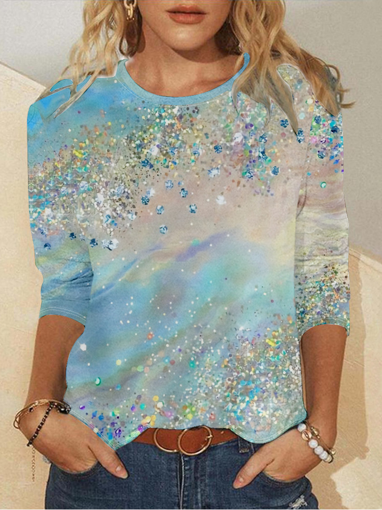 Casual Geometric Crew Neck Long Sleeve T-shirt