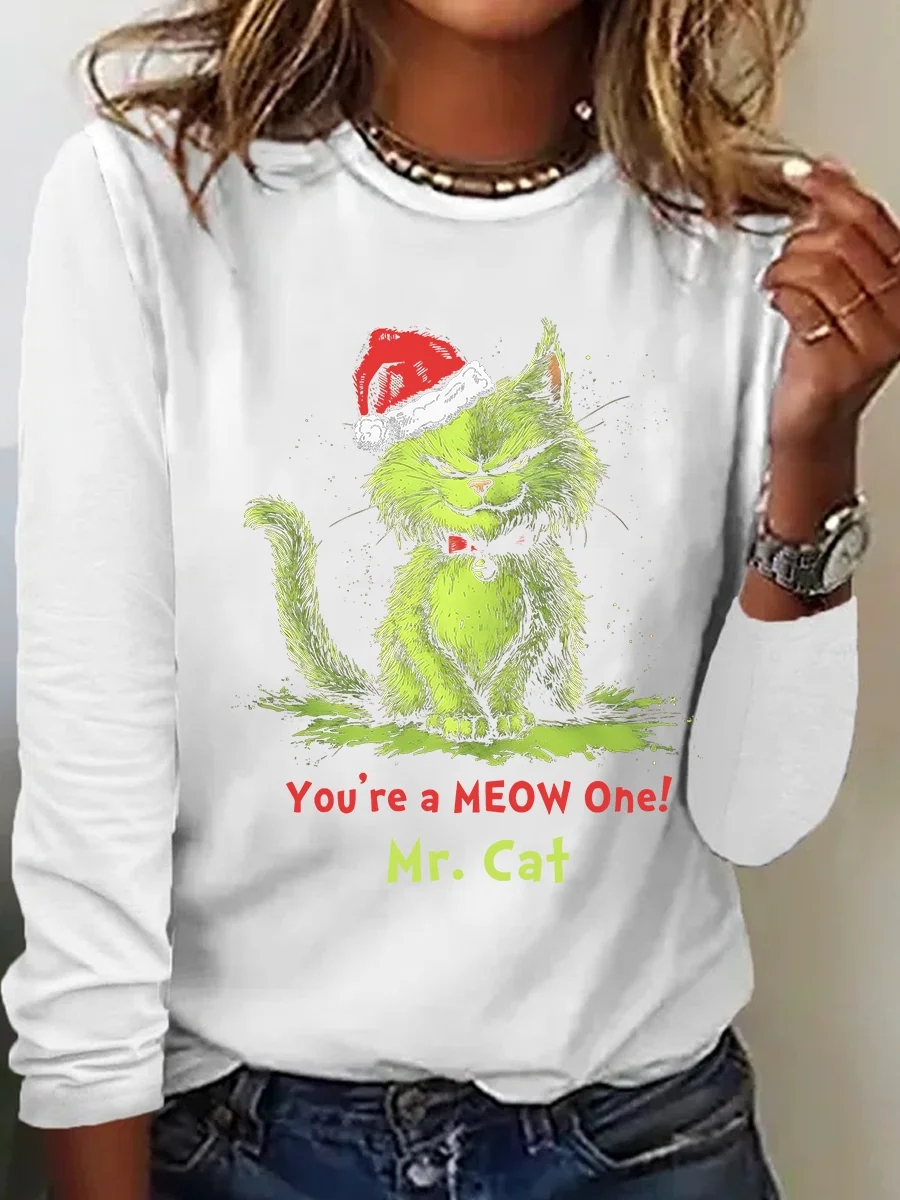 Crew Neck Long Sleeve Christmas Regular Medium Elasticity Loose Blouse For Women