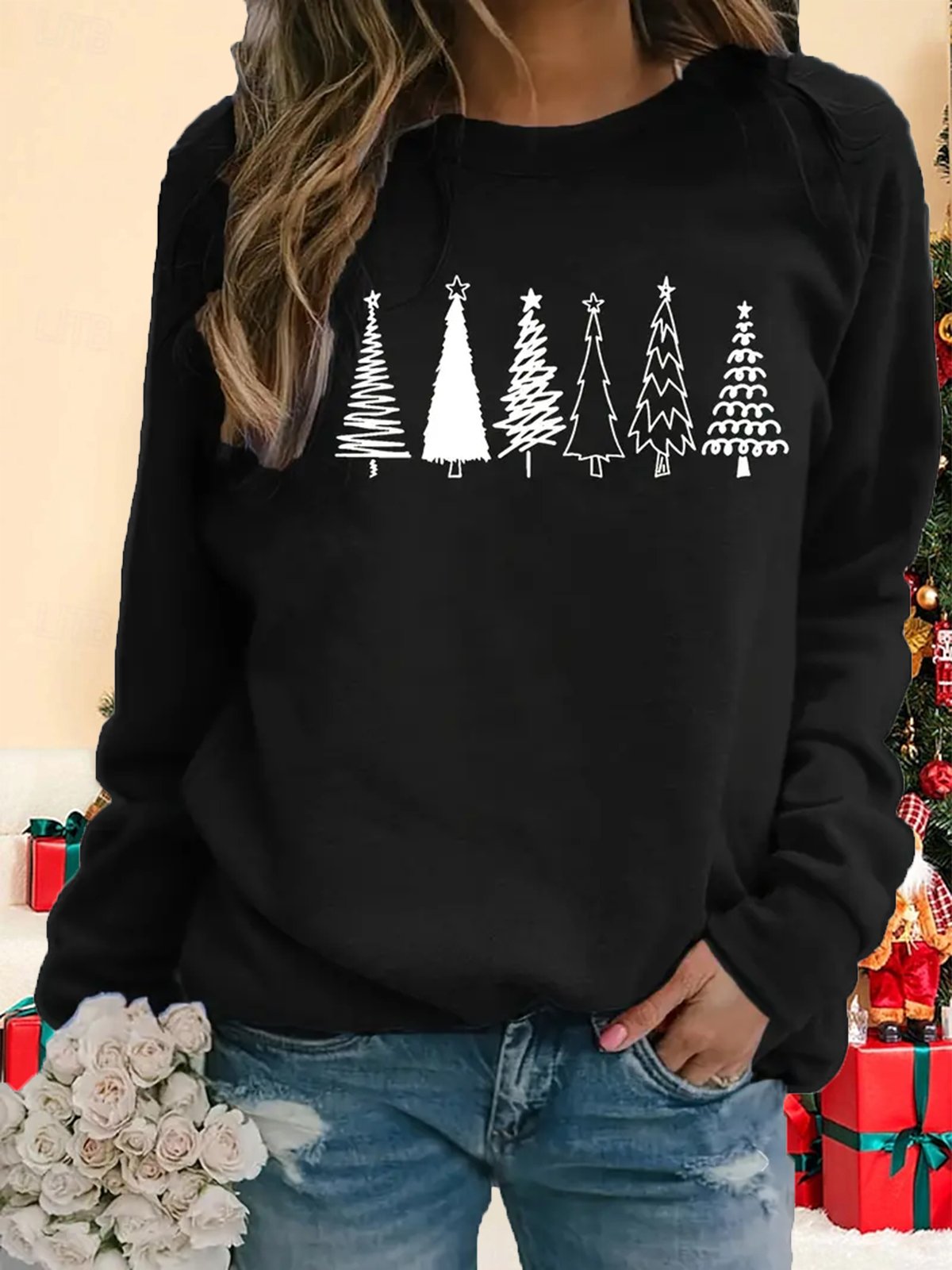 Casual Crew Neck Christmas Sweatshirt