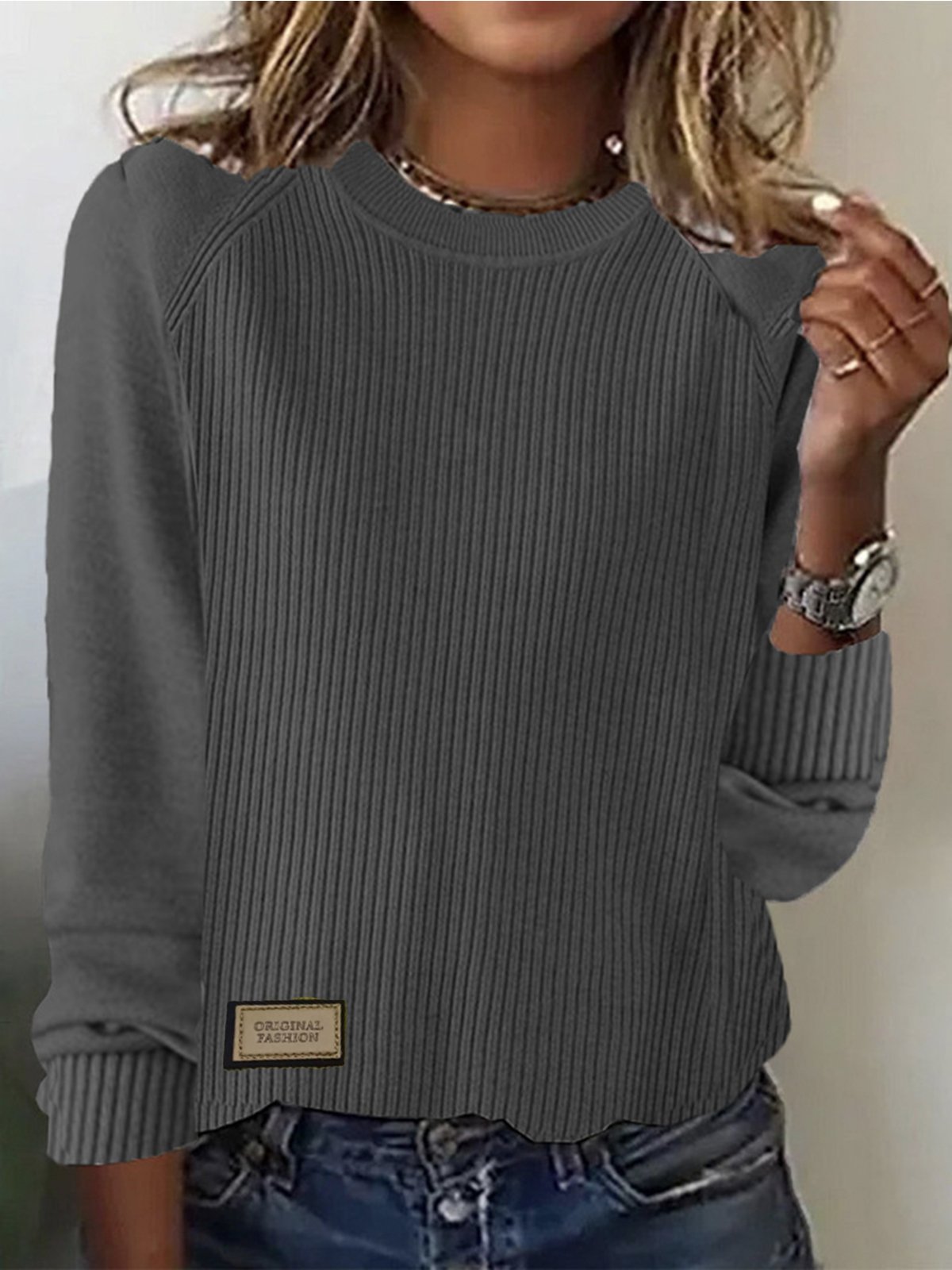 Women Yarn/Wool Yarn Plain Long Sleeve Comfy Casual Sweater