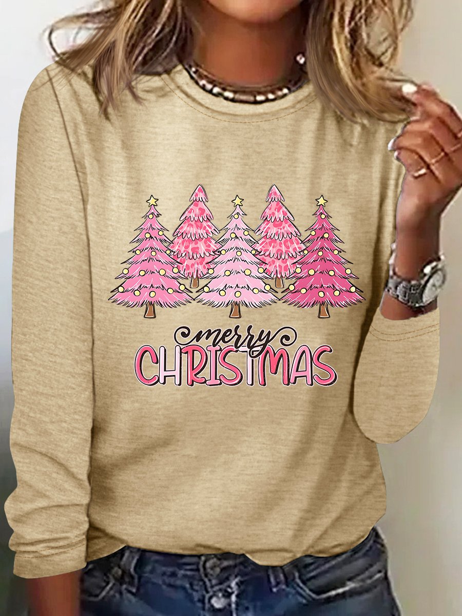 Crew Neck Long Sleeve Christmas Regular Medium Elasticity Loose Blouse For Women