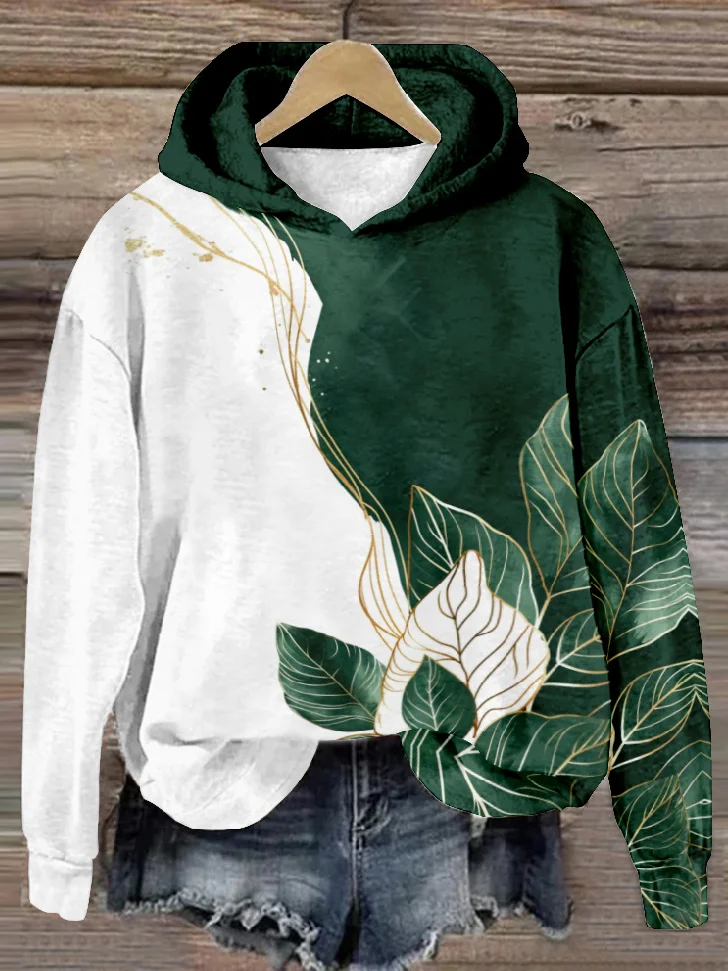 Casual Hoodie Leaf Sweatshirt Zipper