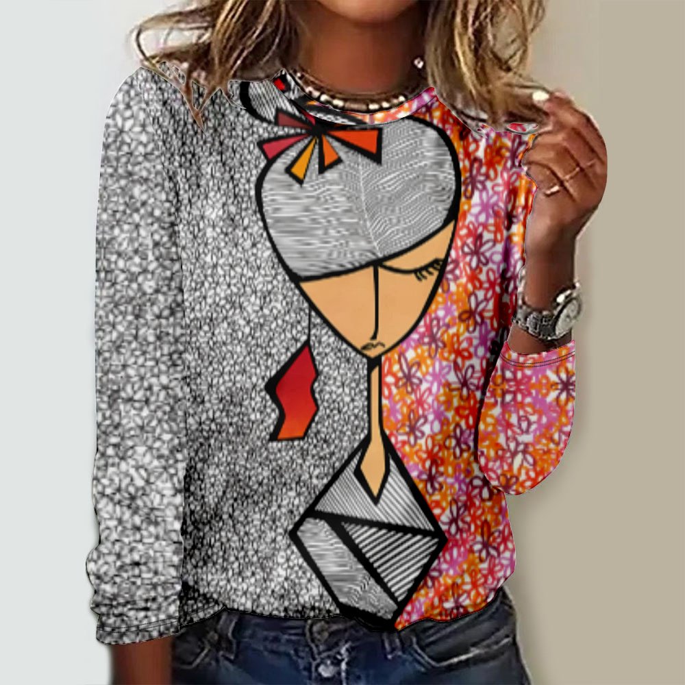 Casual Abstract Crew Neck Long Sleeve T-shirt