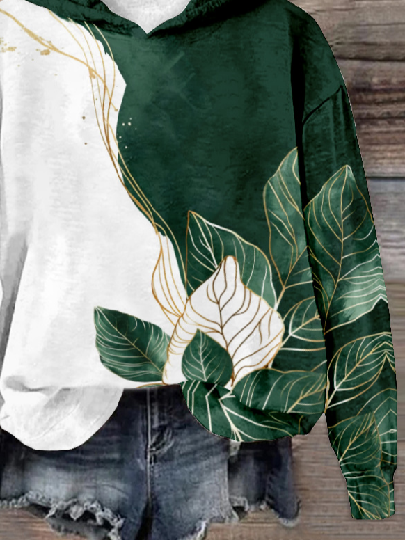 Casual Hoodie Leaf Sweatshirt Zipper