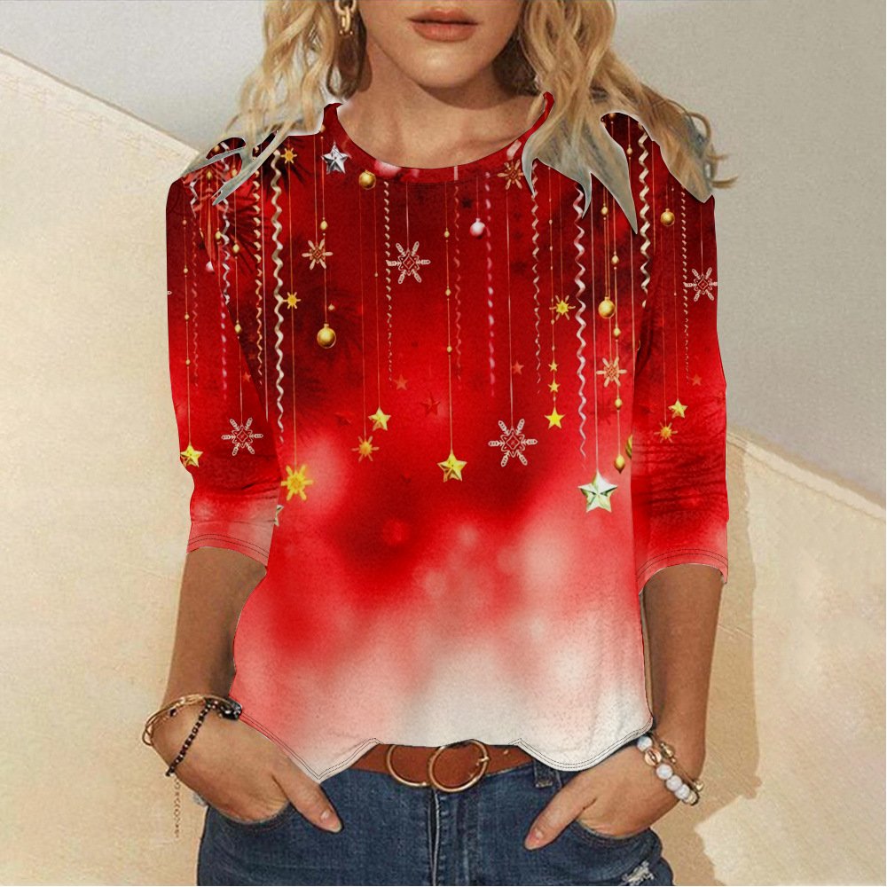 Casual Christmas Crew Neck Long Sleeve T-shirt