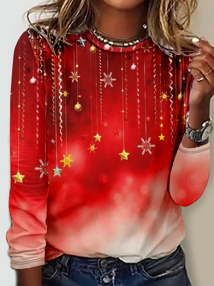 Casual Christmas Crew Neck Long Sleeve T-shirt