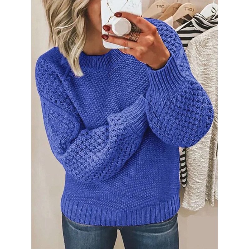 Women Yarn/Wool Yarn Plain Long Sleeve Comfy Casual Sweater