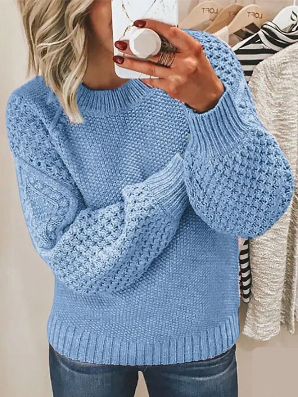 Women Yarn/Wool Yarn Plain Long Sleeve Comfy Casual Sweater