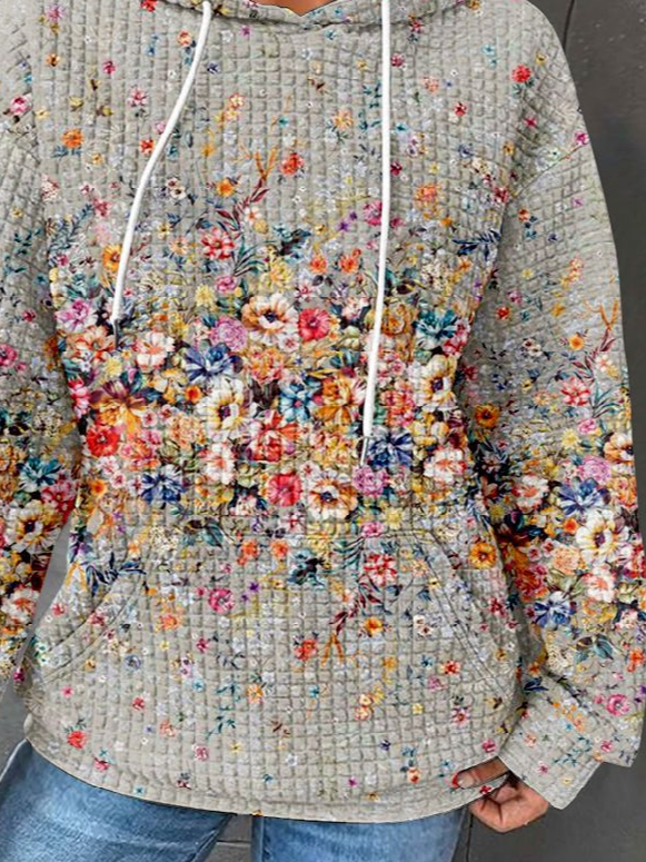 Casual Hoodie Floral Sweatshirt Zipper