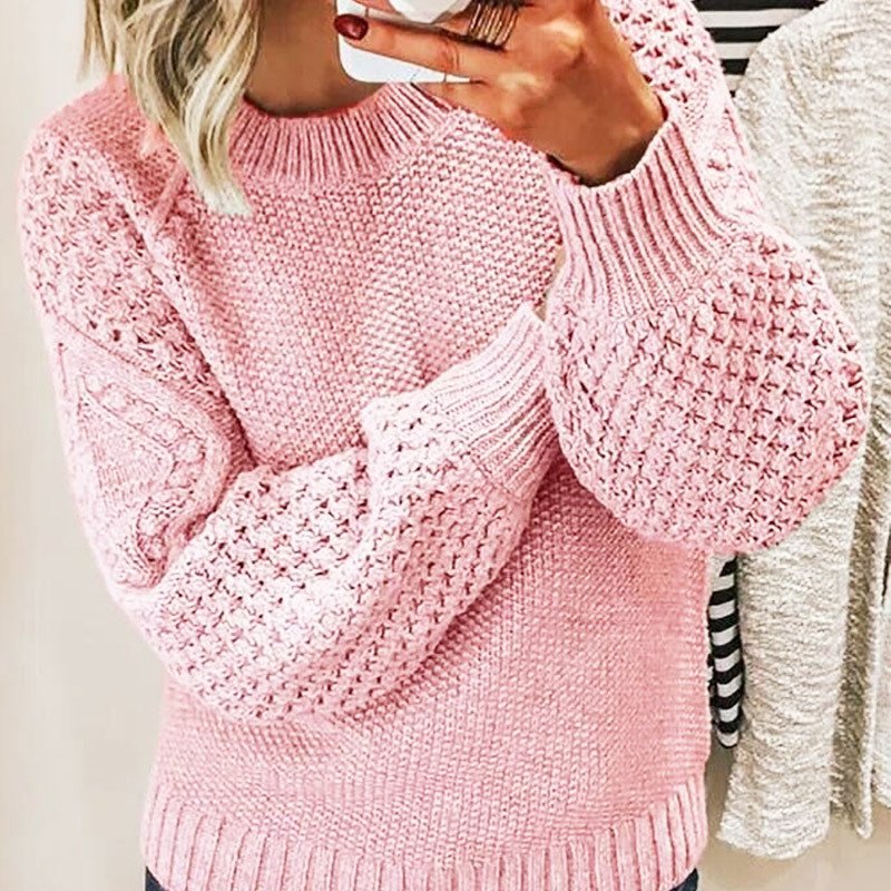 Women Yarn/Wool Yarn Plain Long Sleeve Comfy Casual Sweater