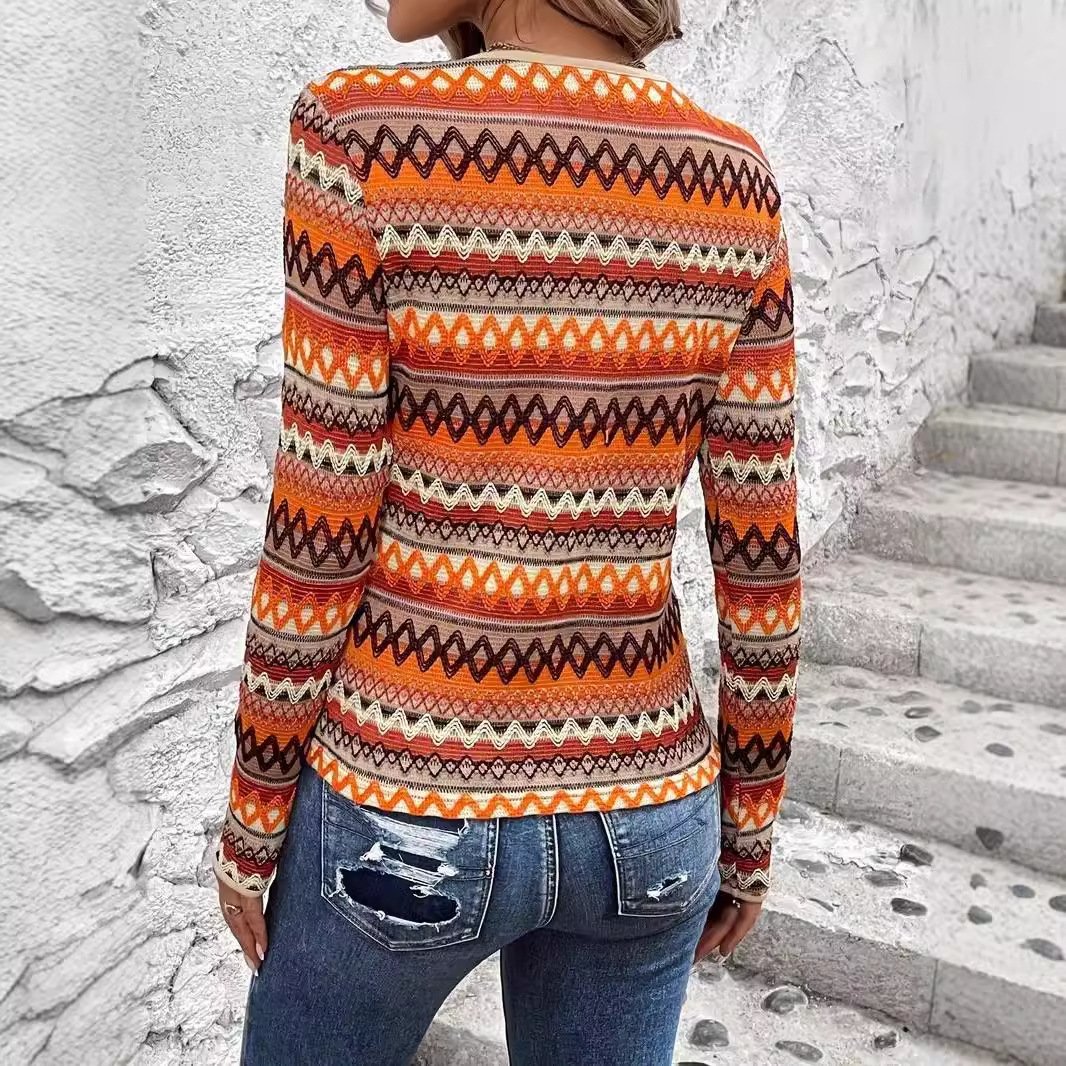 Casual Ethnic Crew Neck Long Sleeve T-shirt