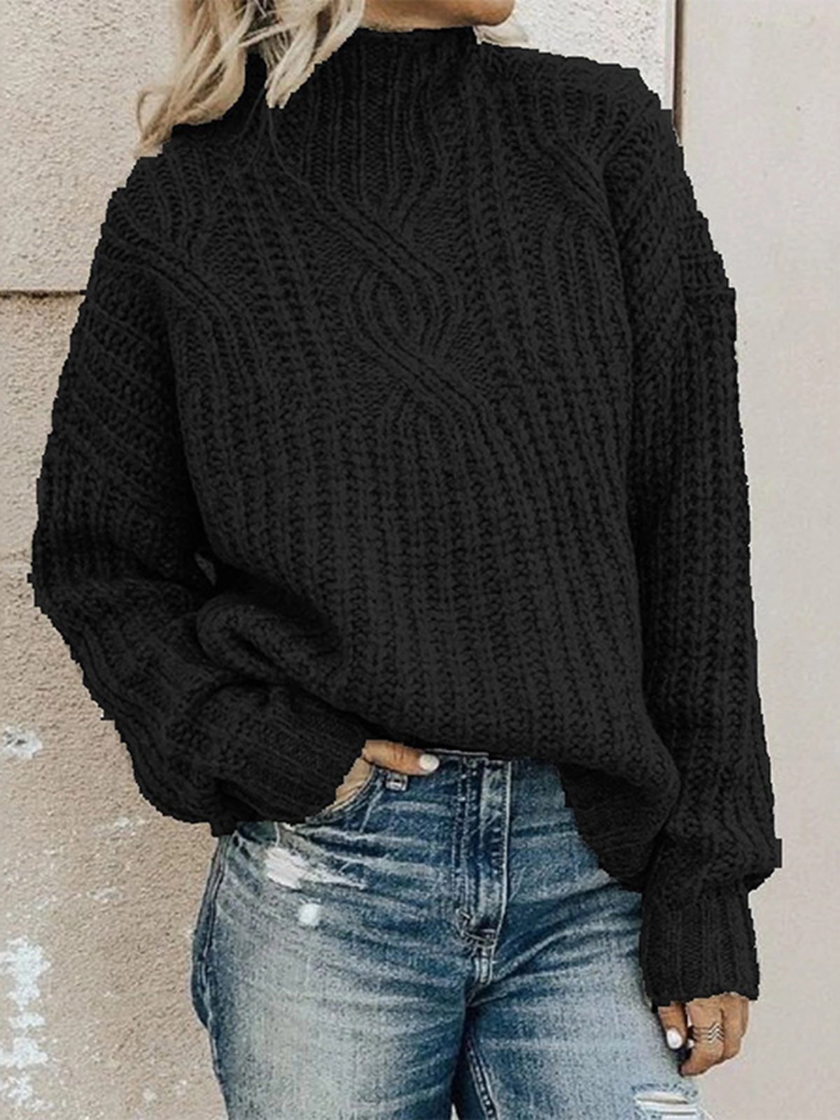 Women Plain Long Sleeve Comfy Casual Sweater