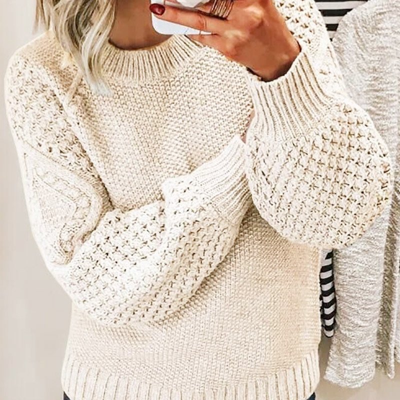 Women Yarn/Wool Yarn Plain Long Sleeve Comfy Casual Sweater