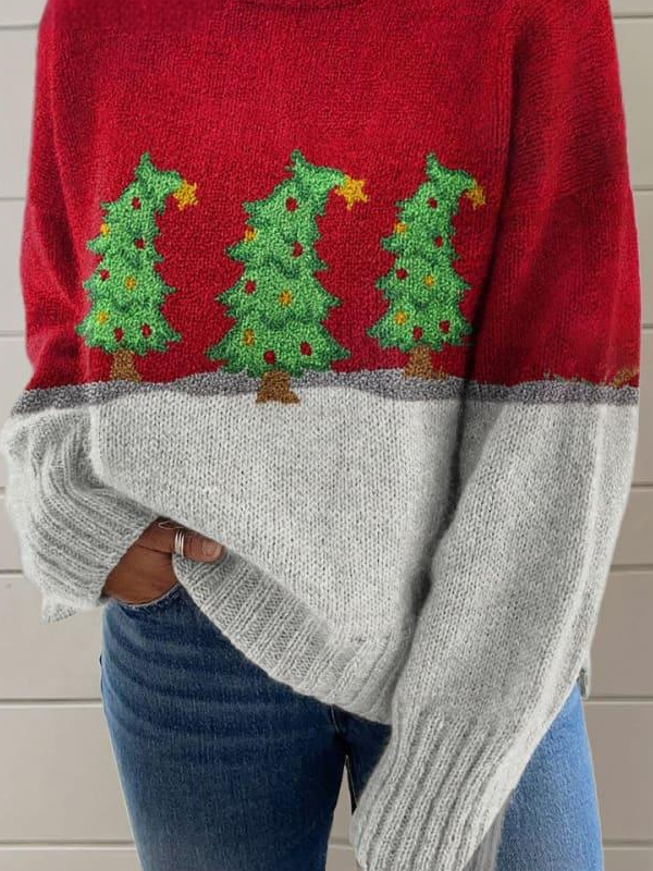 Women Yarn/Wool Yarn Christmas Long Sleeve Comfy Casual Sweater