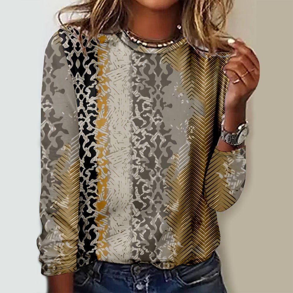 Casual Abstract Crew Neck Long Sleeve T-shirt