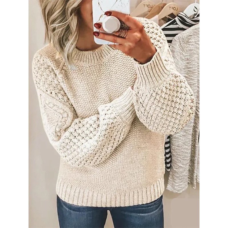 Women Yarn/Wool Yarn Plain Long Sleeve Comfy Casual Sweater