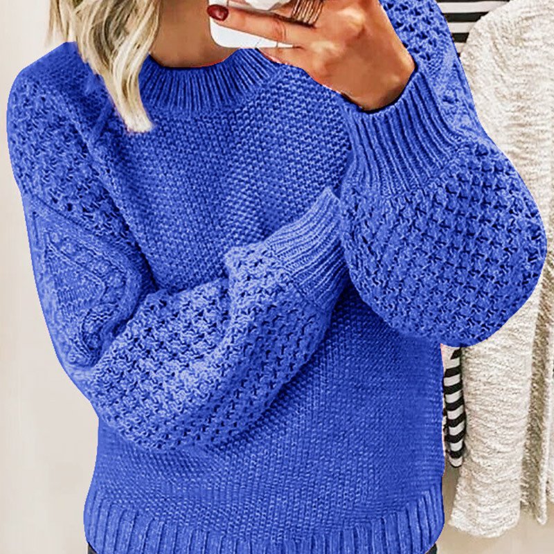 Women Yarn/Wool Yarn Plain Long Sleeve Comfy Casual Sweater