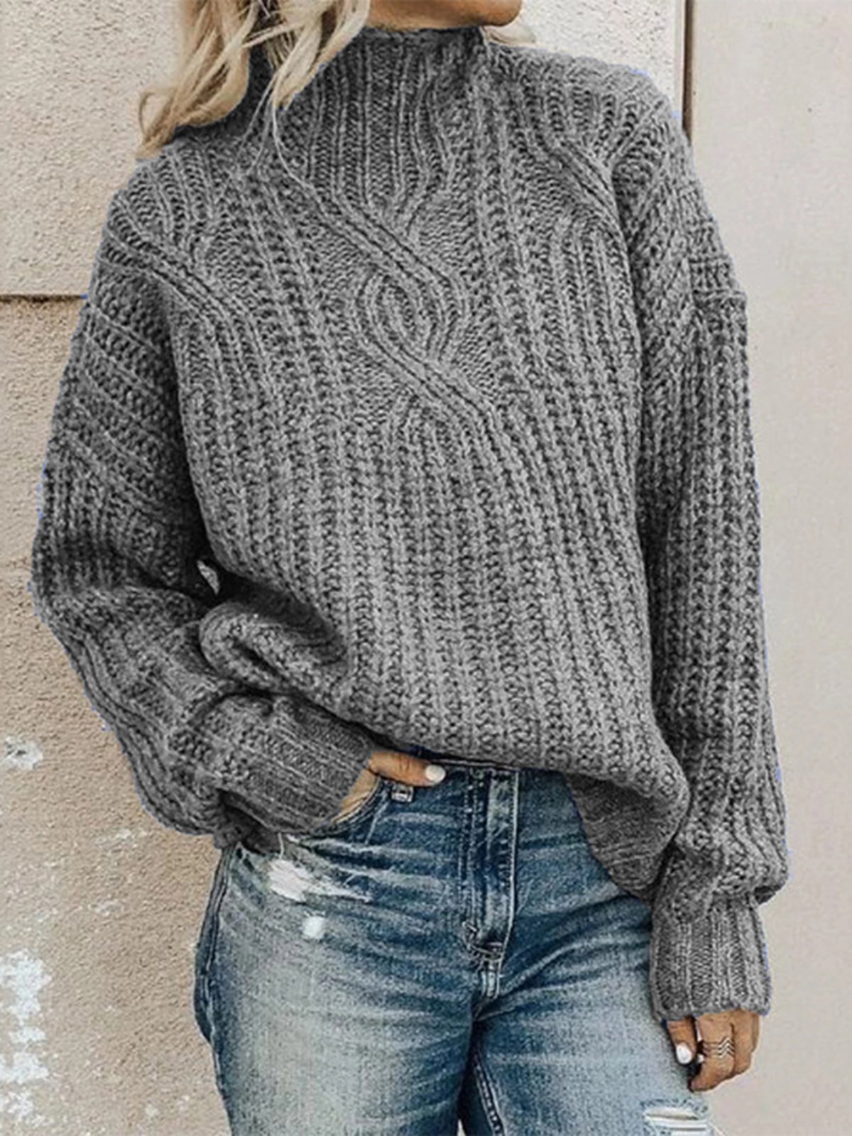 Women Plain Long Sleeve Comfy Casual Sweater