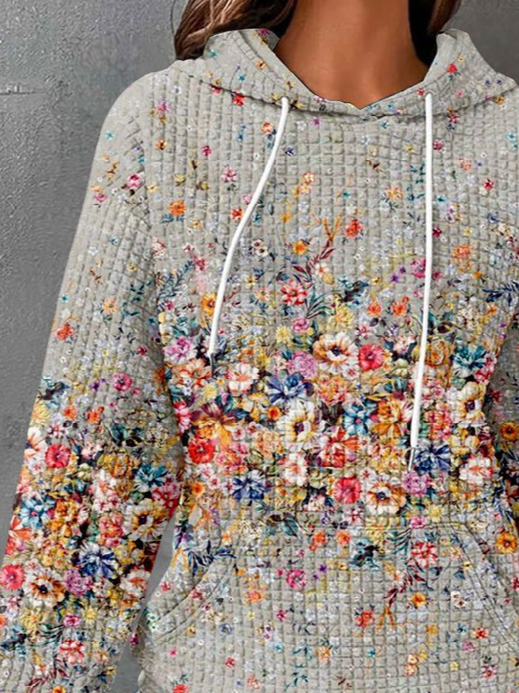 Casual Hoodie Floral Sweatshirt Zipper