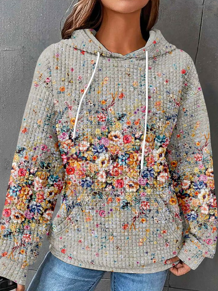 Casual Hoodie Floral Sweatshirt Zipper