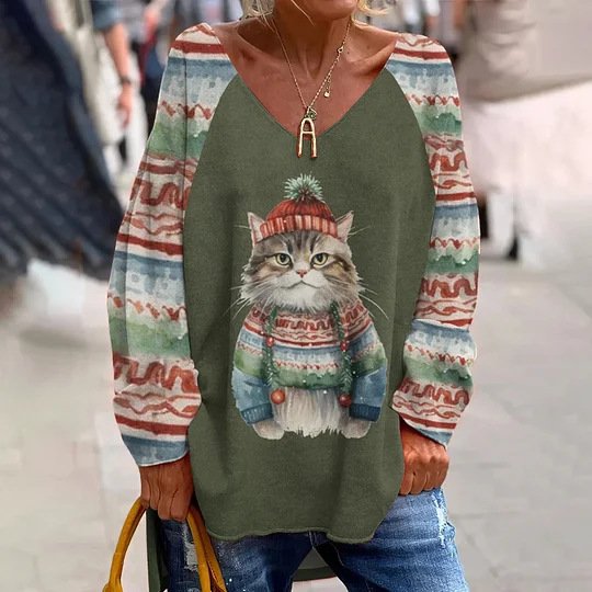 Casual V Neck Animal Sweatshirt