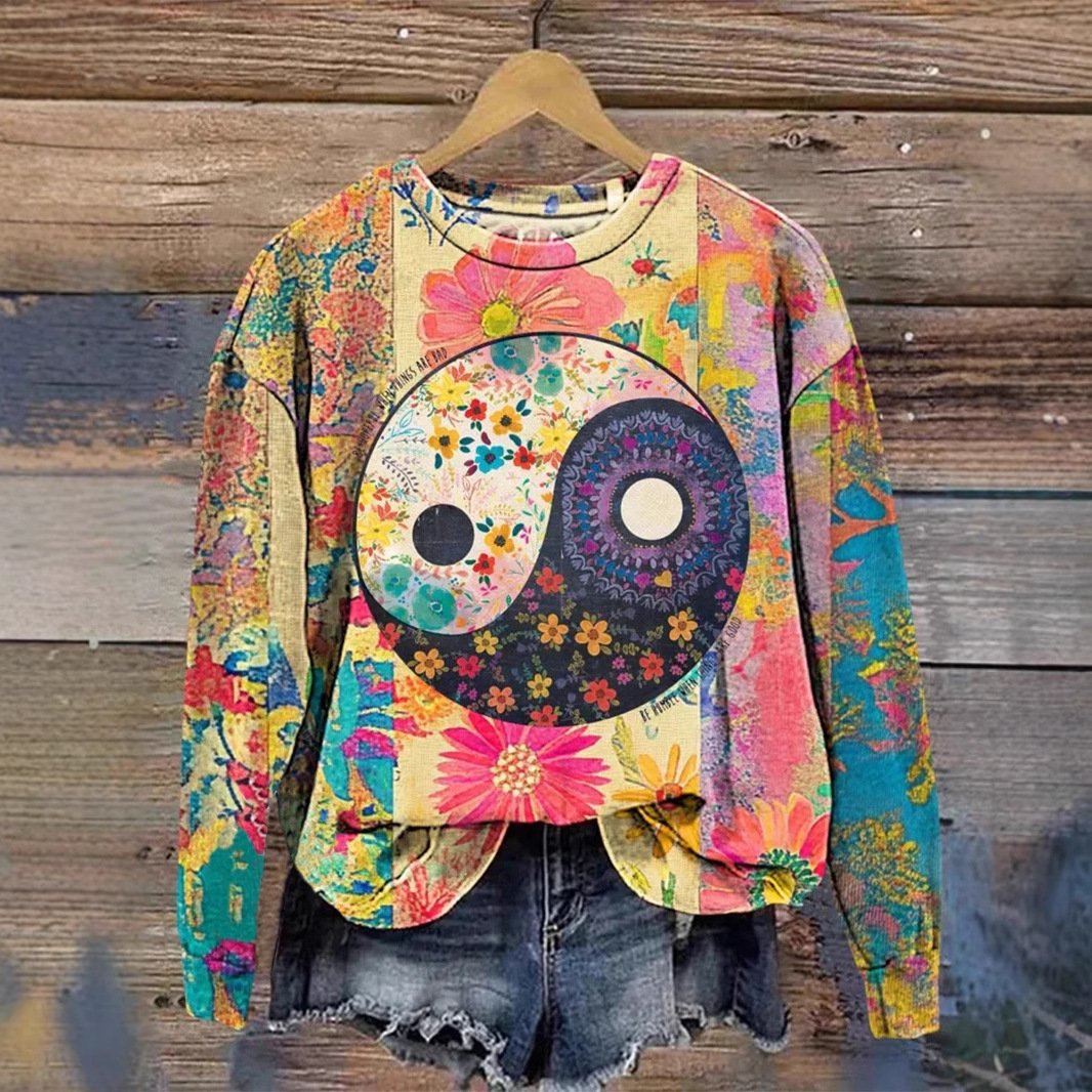 Casual Crew Neck Floral Sweatshirt