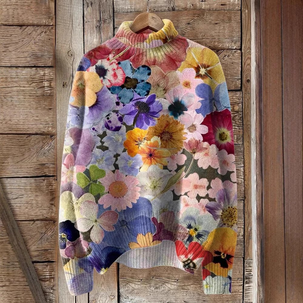 Casual Turtleneck Floral Sweatshirt