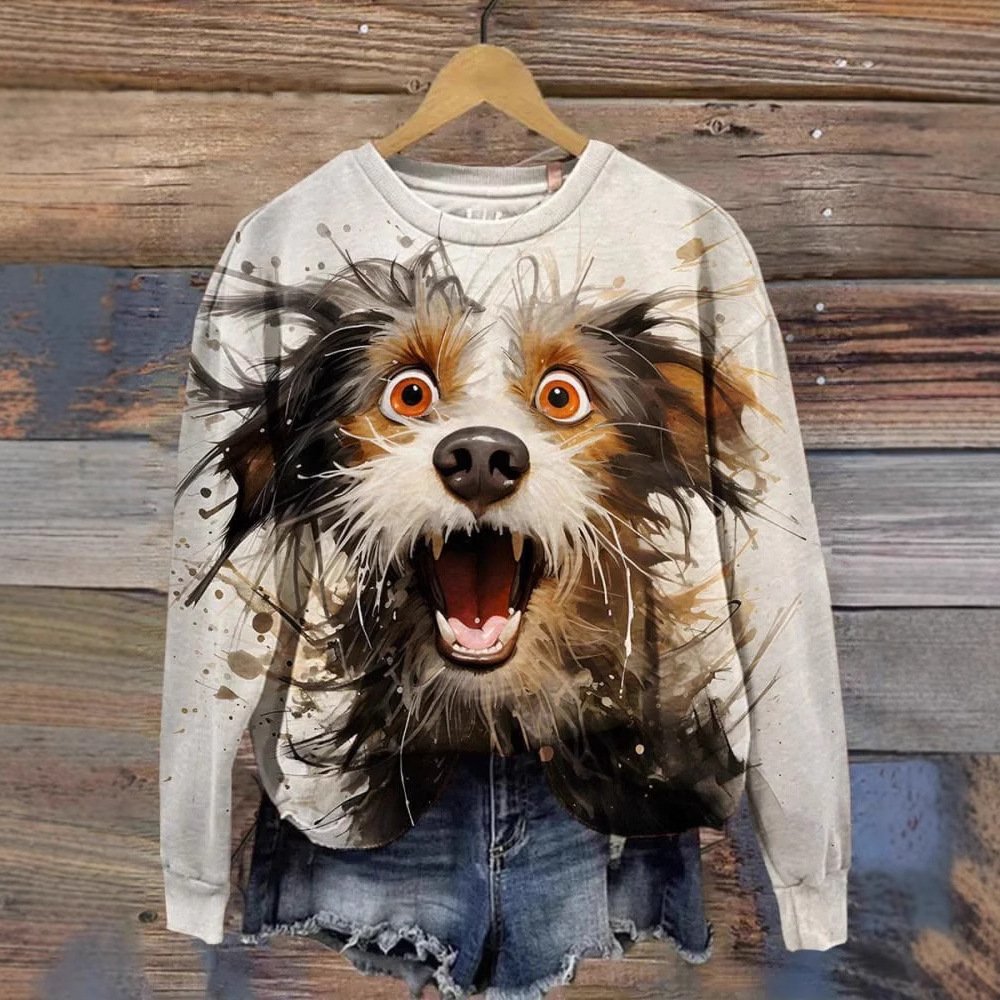 Casual Crew Neck Dog Sweatshirt