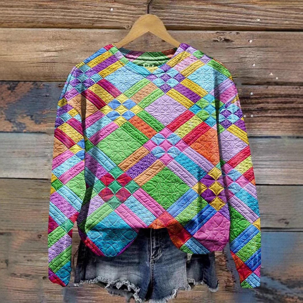 Casual Crew Neck Geometric Sweatshirt