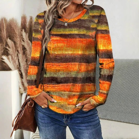 Casual Striped Crew Neck Long Sleeve T-shirt