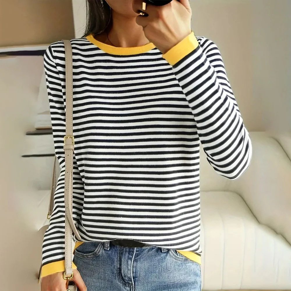 Casual Striped Crew Neck Long Sleeve T-shirt