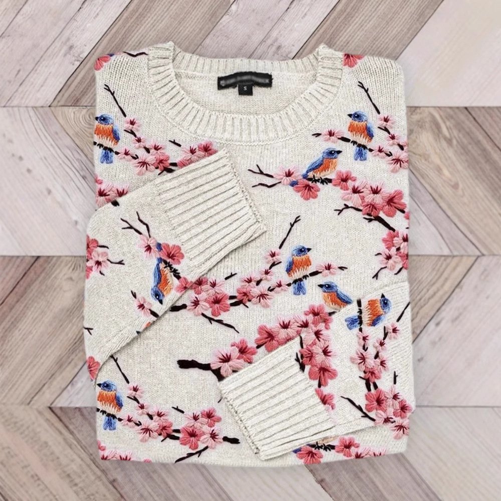 Casual Crew Neck Floral Sweatshirt